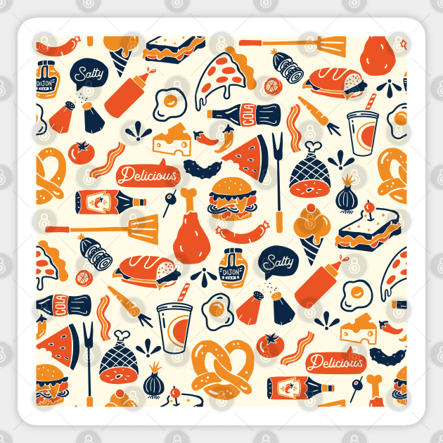 Cool, Colorful & Fun Retro Diner Food Pattern Design Sticker by The Whiskey Ginger